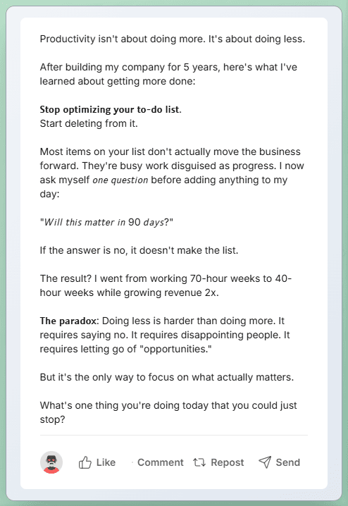 LinkedIn bold and italic text formatting with keyboard shortcuts