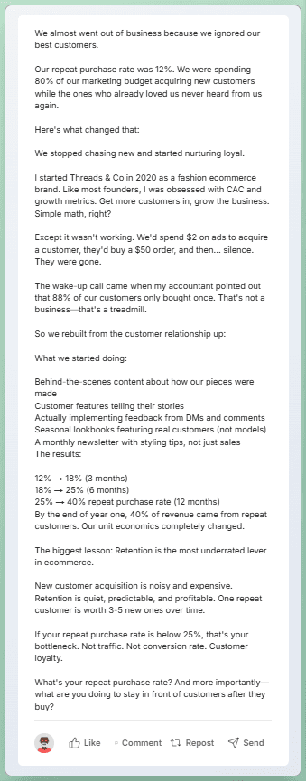 Example of a strong LinkedIn hook that stops the scroll