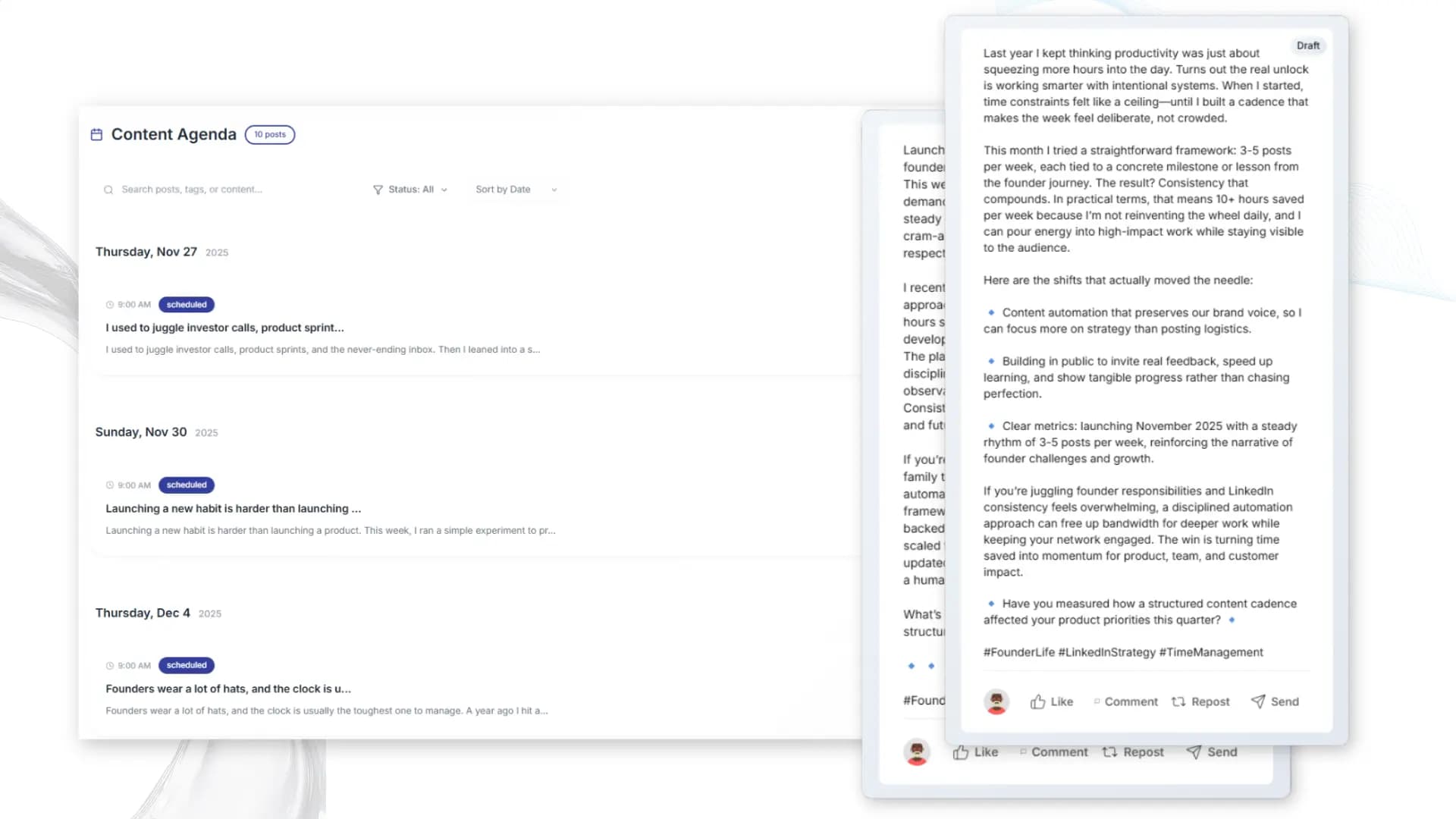LinkedIn Content Calendar - Generate weeks of posts in minutes