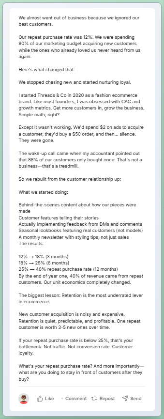 Example of a strong LinkedIn hook that stops the scroll