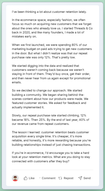 Example of a weak LinkedIn hook that gets scrolled past