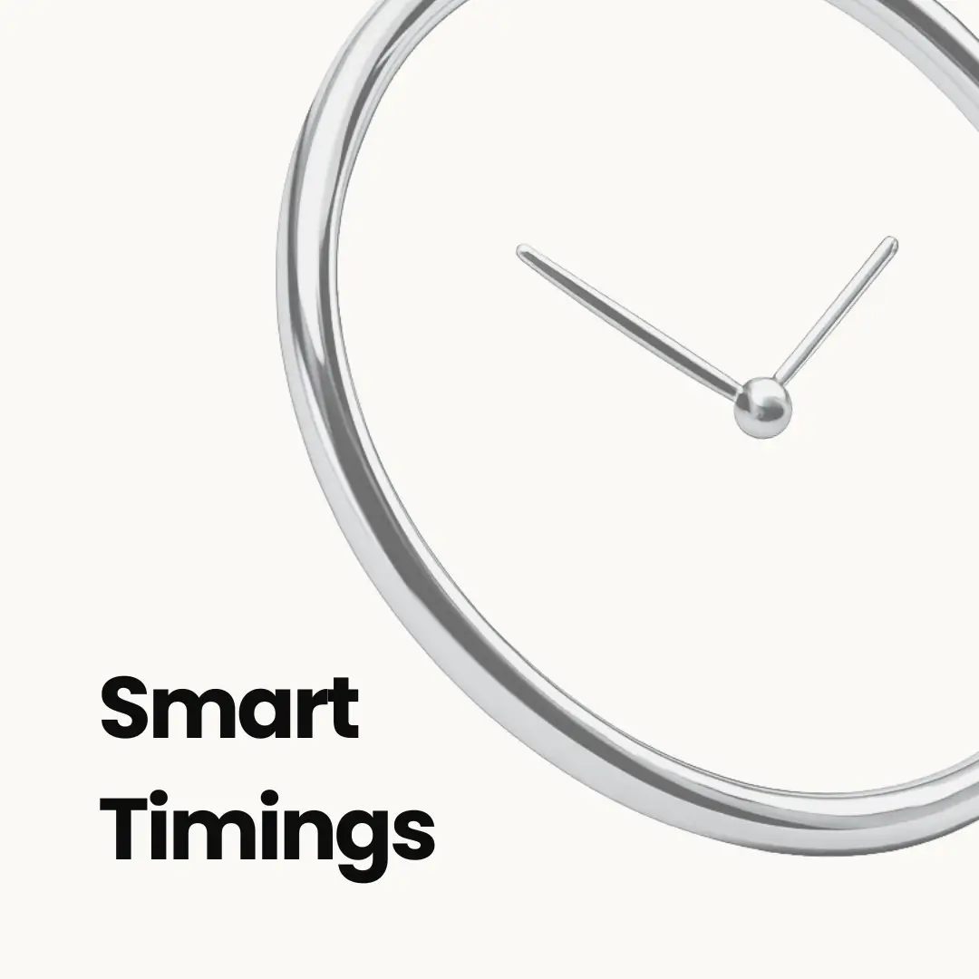 Smart Timing feature showing scheduling safeguards and timezone settings