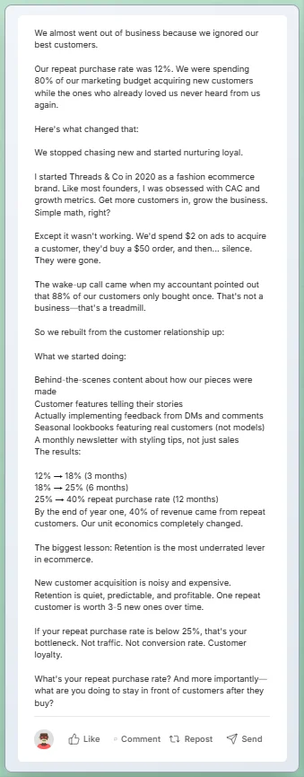 Example of a strong LinkedIn hook that stops the scroll